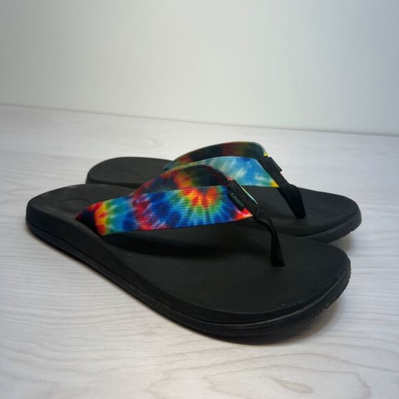 Chaco Chillos Flip Flops Tie Dye Sandals Sport Thongs Rainbow Mens Size 9 - Picture 1 of 11